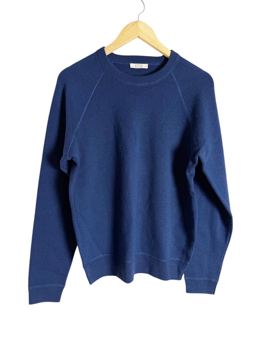 AYR The Two-a-Days Navy Blue Merino Wool Crewneck Pullover Sweater Size Small